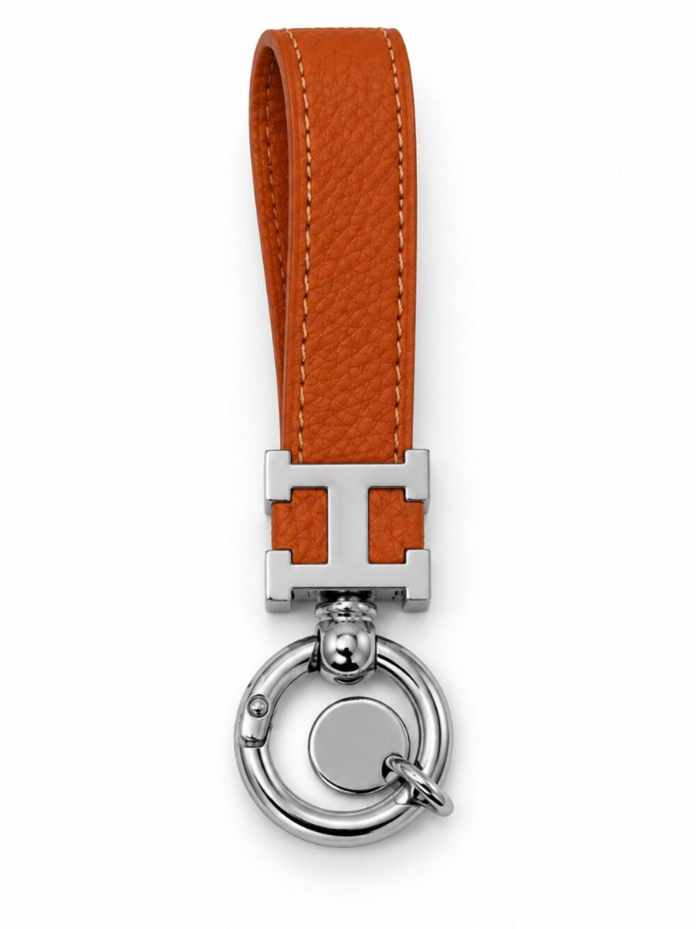 Orange Leather H Design Key Fob Bag Charm Silver Hardware 0896